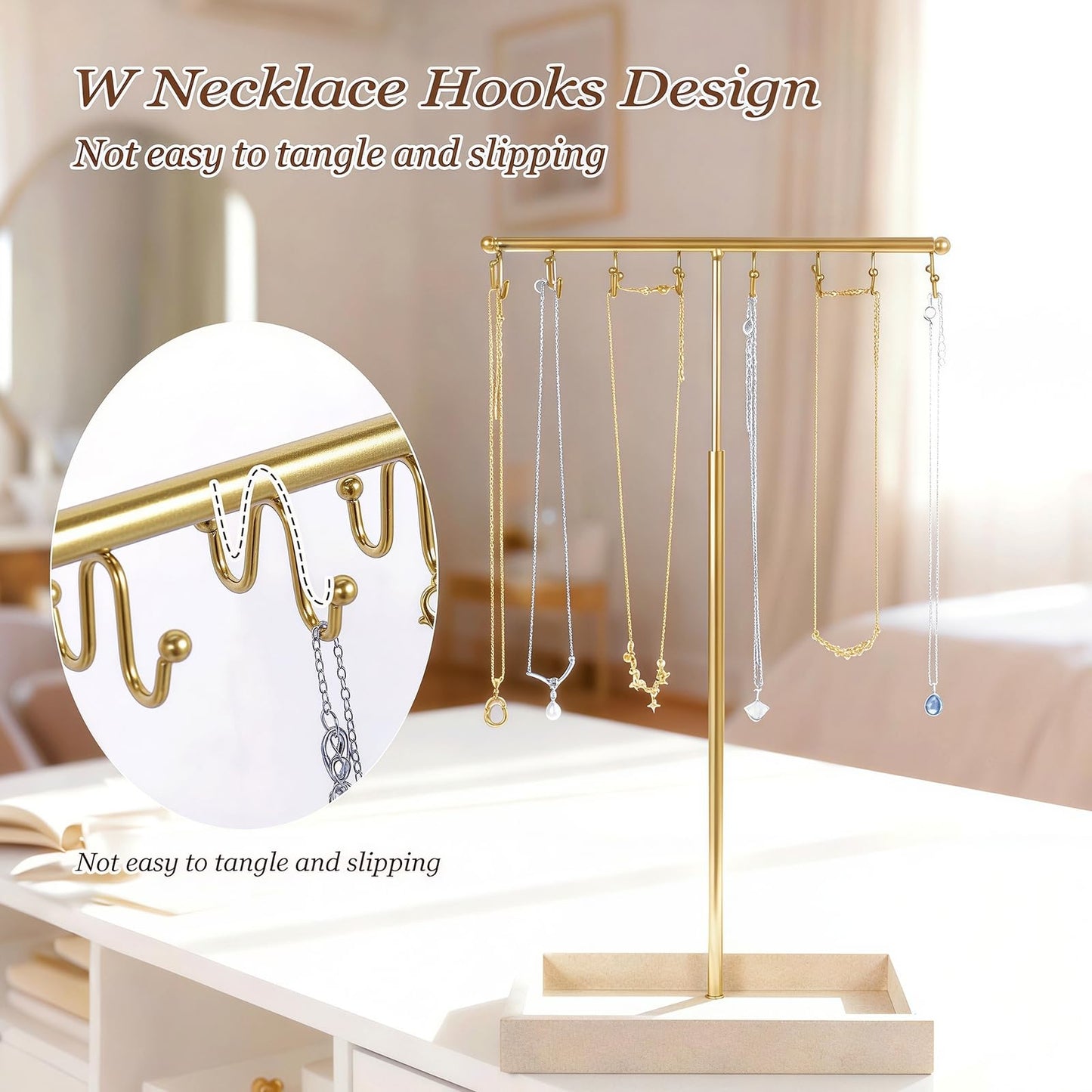 Sorcozn 3 Tier Jewelry Organizer Stand with Ring Tray - Adjustable Tall 17.7" (Max), Jewelry Holder for Necklace, Bracelet, Earring, Ring Storage, Jewelry Display Storage Stand for Women