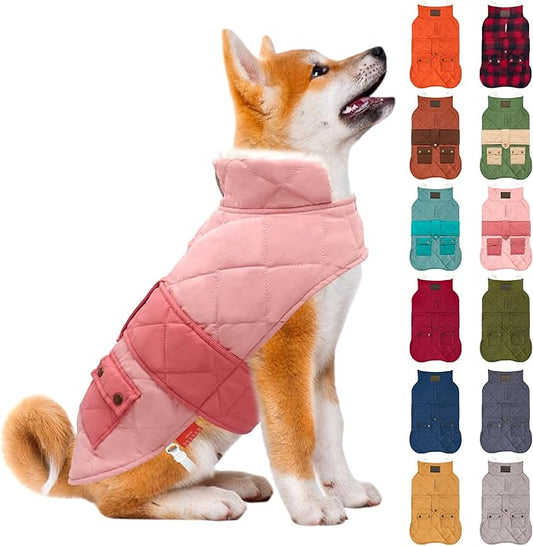 KYEESE Dog Coat Waterproof Dogs Jacket with Fleece Lined Thick Pets Clothes with Pocket Windproof Dog Coats for Small Dogs Warm Pet Winter Puffer Coat with Leash Hole Soft Pet Sweater for Cold Weather