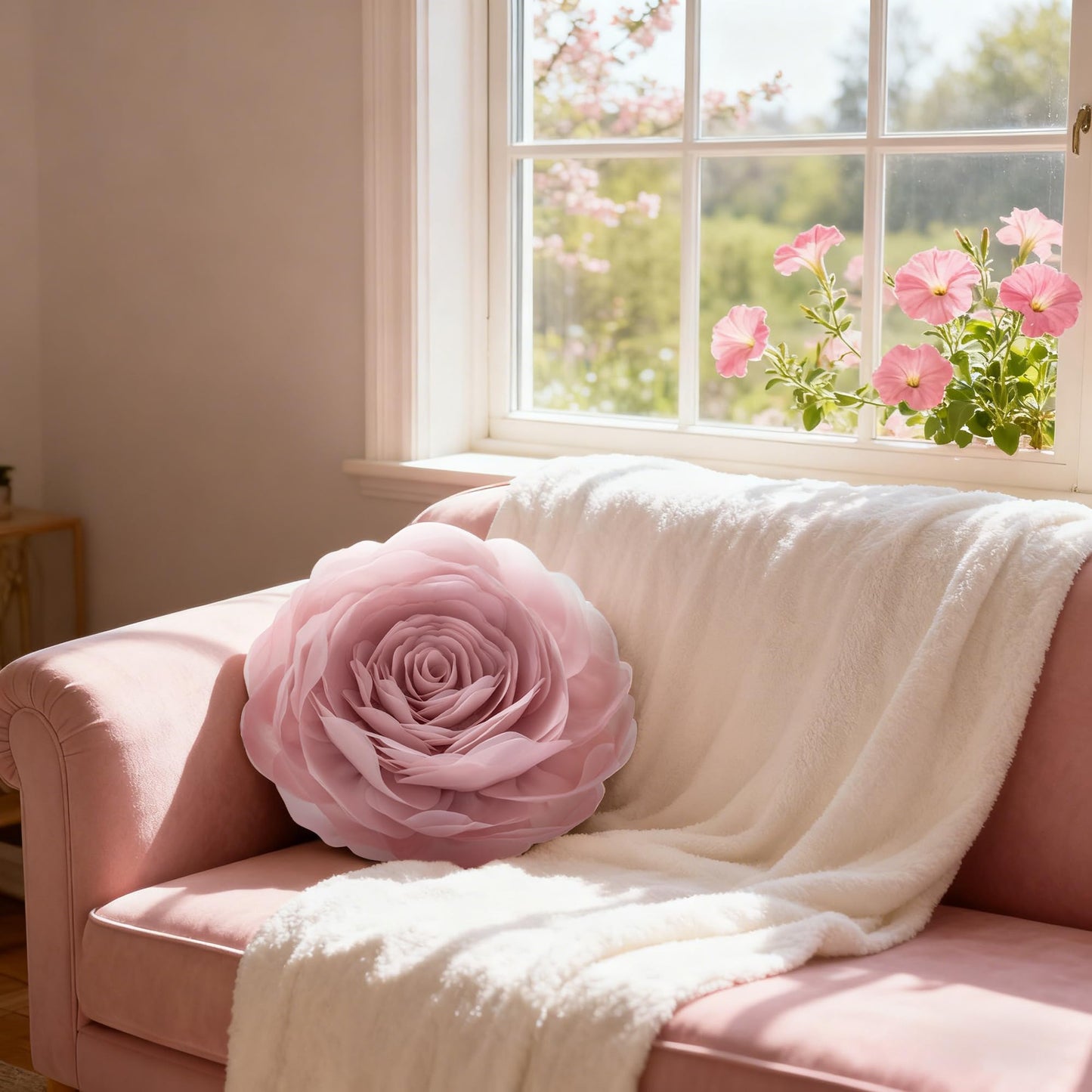 JWH Stereo Flower Throw Pillow Covers Aesthetic Decorative Floral Accent Pillow Cases Round Cushion Handmade Pillowcase for Bedroom Bed Couch Chair Car 12 Inch Dusty Pink