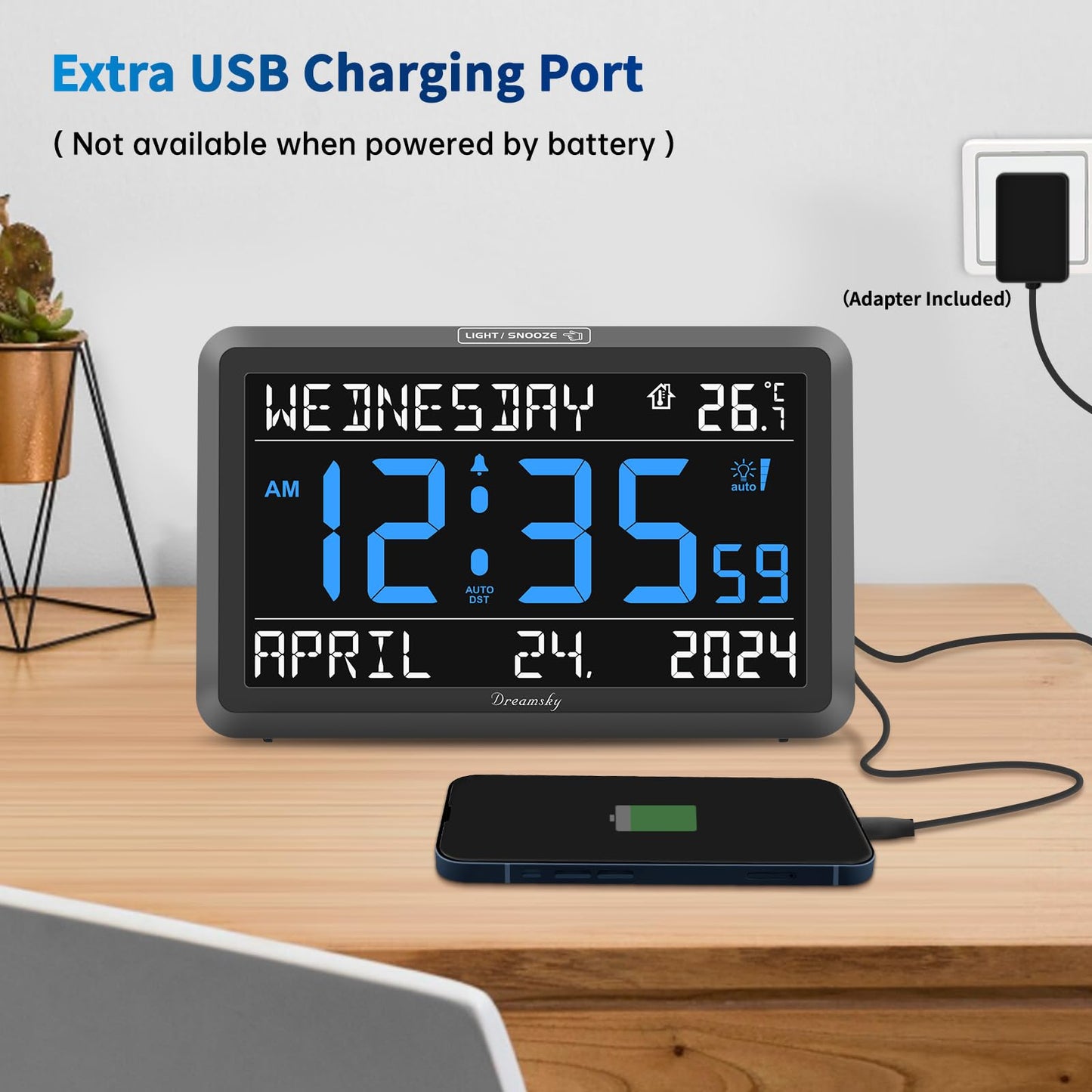 DreamSky Large Digital Clock with Date and Day of Week for Seniors