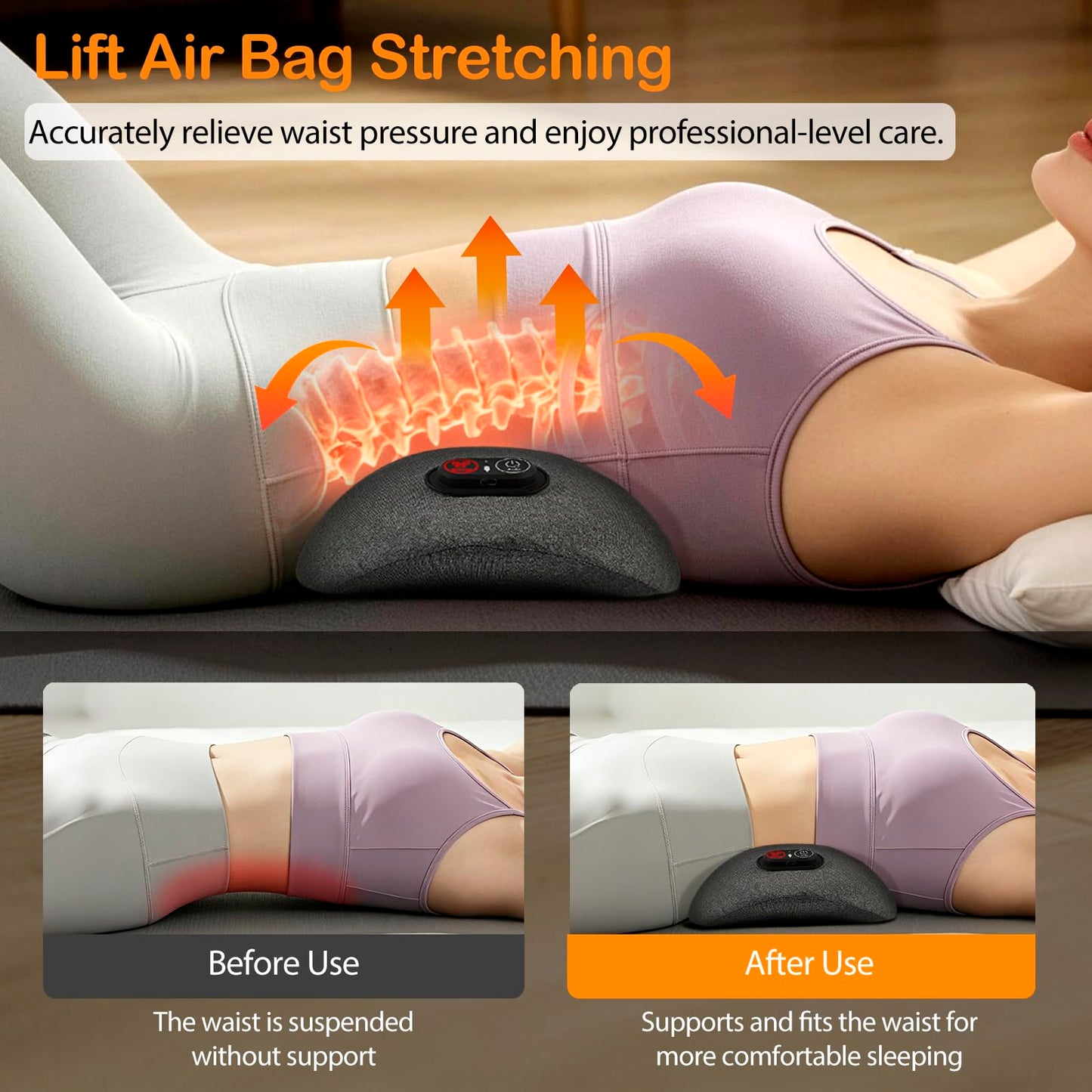GIFEY Smooth Triple Fusion Back Massager with Heat - Sciatica Pain Relief & Spine Decompression Device, Deep Tissue Massager for Lower Back Pain, Office Chair and Home Use for Chronic Pain Solution