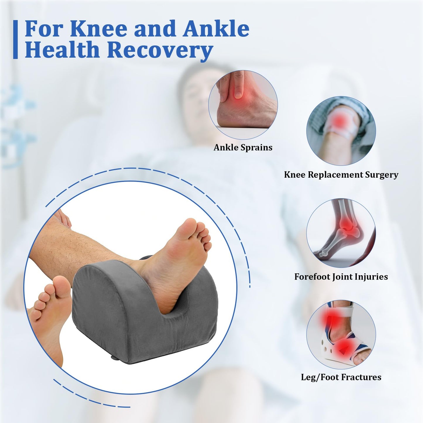 NZELSW Knee Recovery Pillow for Post-Surgery with Memory Foam, Orthopedic Leg Positioning Pillow, Knees Support & Elevation Pillows, Ideal for Knee Replacement Recovery, Injury and Rest (Gray)