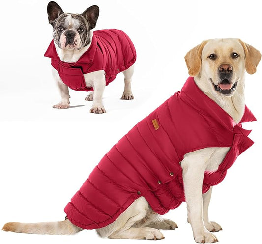 SPACE LION Dog Puffer Jacket, Down Winter Coat, Durable Outdoor Coat for Cold and Windy Conditions, Lightweight & Adjustable Fit Coats for Large Dogs,(Chili, Size28/4XL)