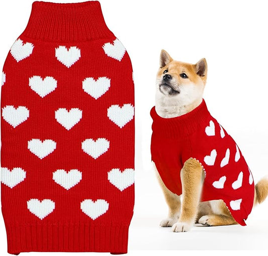 GOYOSWA Valentine Dog Sweater Dog Valentines Clothes Outfit Knitted Heart Sweater for Small Medium Large Dogs Pets (Red, X-Large)