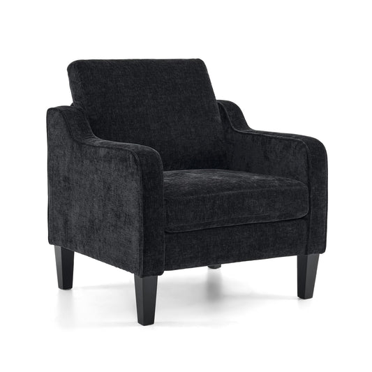 VINGLI Mid Century Modern Accent Chairs, Black Soft Chenille Reading Chair Upholstered Armchair Side Chairs Sofa Couches for Living Room, Bedroom, Apartment