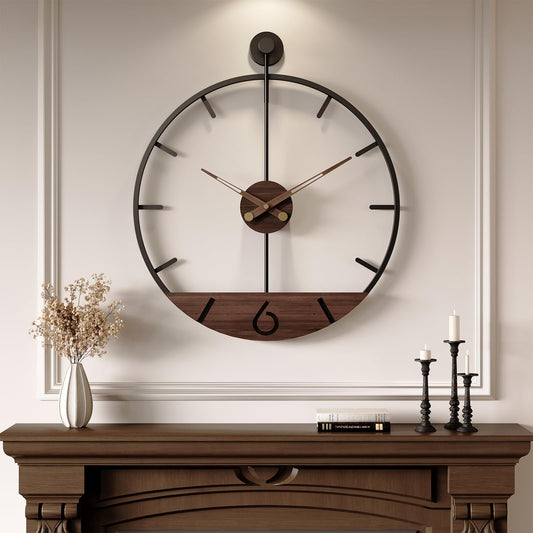 Large Wall Clock 30 Inch, Modern Farmhouse Wall Clock Battery Operated for Living Room Decor, Walnut Wood Dial with Black Metal Frame, Silent Non Ticking Wall Clock for Kitchen, Office, Bedroom