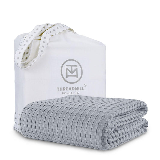 Threadmill Cooling Waffle Blanket King Size | Breathable, Lightweight and Cooling | Made from Rayon Derived from Bamboo | Waffle Throw Blanket for Couch and Sofa | 106 x 92 Inches | Scottish Grey