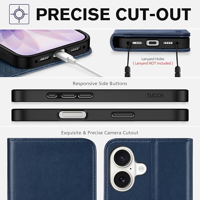 TUCCH Case Wallet for iPhone 17 (6.3-Inch) 2025, 3 Card Slots | Kickstand | RFID Blocking | PU Leather | Protective Flip Folio Cover | TPU Shockproof Interior Shell | Deep Blue