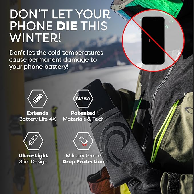 PHOOZY Apollo II Thermal Phone Case Cold Weather Insulated Pouch | Extends Battery Life 4X | NASA Tech Skiing Snowboard Accessories | Military Grade | Medium - Black