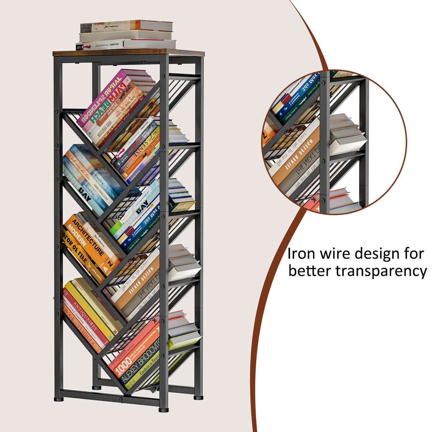 Cutogxon Tree Bookshelf - 9 Tier Visual Metal Floor Standing Book Shelf with Wooden Top for Living Room Bedroom Black
