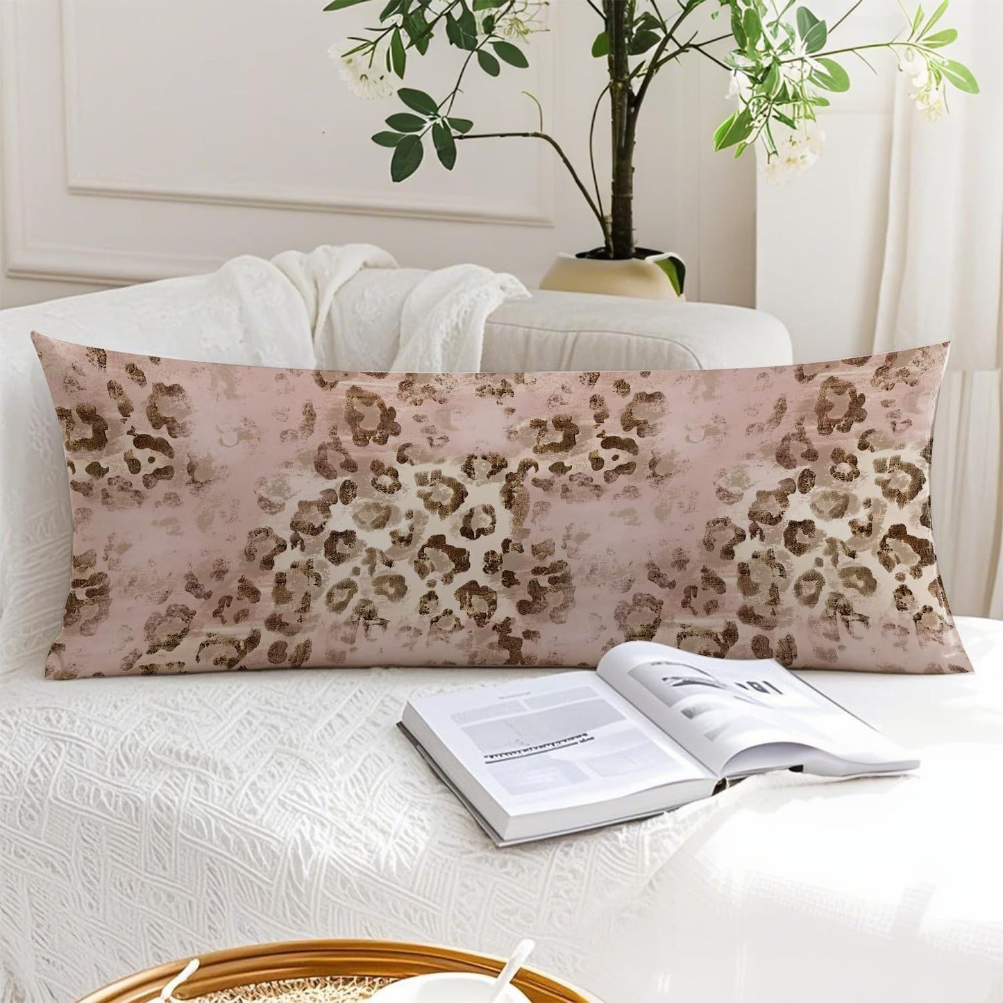 PIUD Pink Leopard Print 20x54 Body Pillow Cover, Pink Cheetah Print Room Decor, Funky Y2k Blush Pink Animal Print Decorative Long Body Pillow Cases for Girls Bedroom Dorm Apartment Bed Couch
