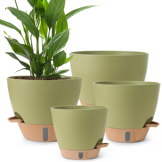 Self Watering Pots for Indoor Plants 12/10/9/8 Inch Large Plastic Self Watering Flower Pots Indoor Outdoor with Drainage Holes, Deep Reservoir,Nursery Planting Pot for Indoor Outdoor Plants