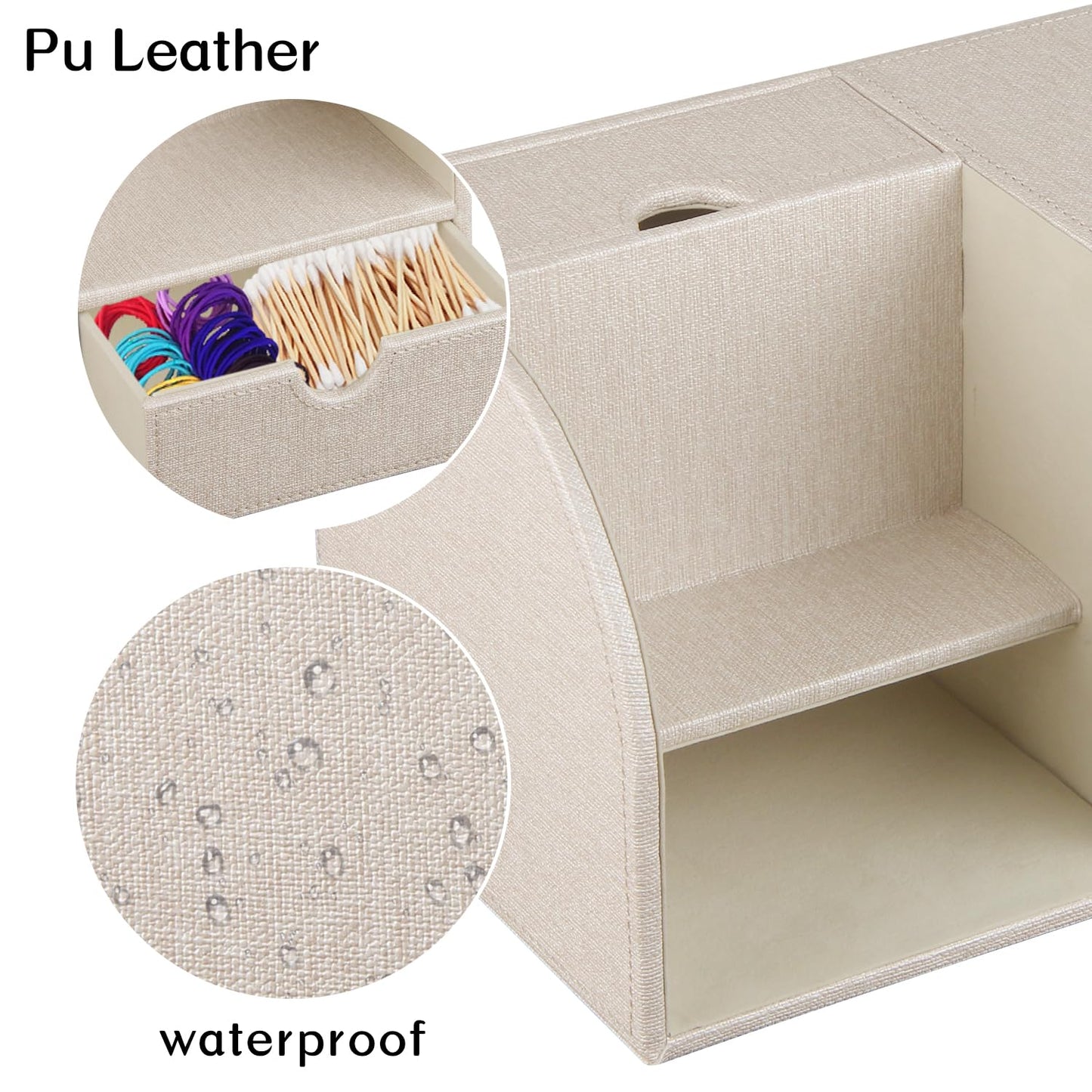 Fanousy Square Tissue Box Cover with Drawer Storage and Tray on Top, PU Leather Tissues Cube Boxes Holder, Modern Nightstand Organizer Caddy, Remote Control Holder for Bathroom, Bedside, Office, Home