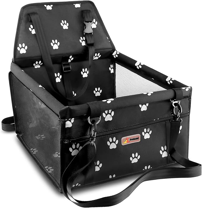 Petbobi Pet Reinforce Car Booster Seat for Dog Cat Portable and Breathable Bag with Seat Belt Dog Carrier Safety Stable for Travel Look Out,with Clip on Leash with PVC Tube (Foot)