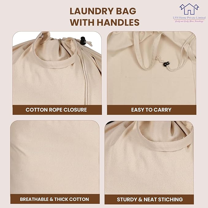 LFH Home Cotton Canvas Extra Large Laundry Bag with Handle, Heavy Duty Drawstring Closure Washable Laundry Bags School Travel, Home, Hotel, College Dorm, Organizer Sack, 28x36-Natural Thanks Giving