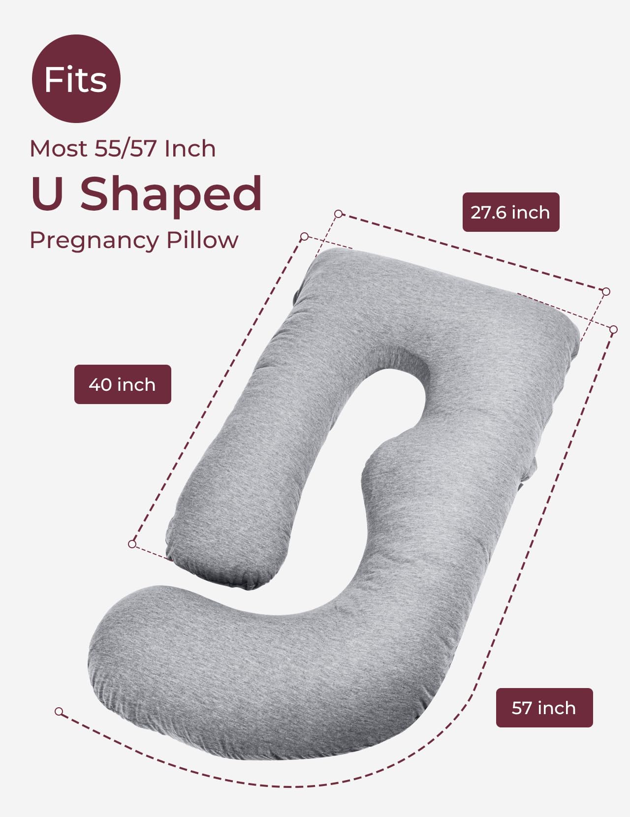 Momcozy Pregnancy Pillow Cover u Shaped, 57-inch Large Pregnancy Body Pillowcase Removable, Soft & Machine Washable Replacement Cover Fits Most 55/57 Inch