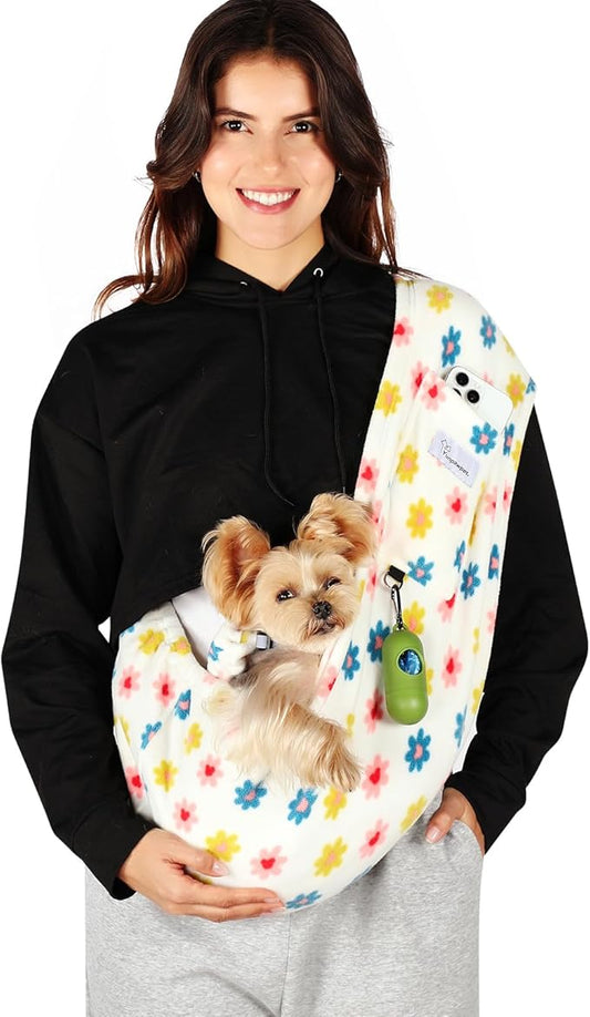 Dog Carrier Sling,Indoor Comfort Adjustable Cat Sling Carrier,with Front Pocket and Seat Belt Dog Carriers for Small Dogs Machine Washable,Suitable for Family Outdoor Use (Medium, Daisy)