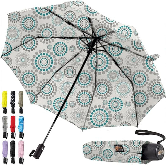 GORILLA GRIP Strong Windproof Stick Compact Umbrella for Rain, One-Click Automatic Open and Close, Durable Quick Dry Waterproof Material, Lightweight and Portable, Travel Size Fits Backpack, Spiral