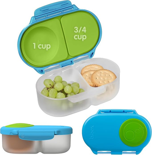 b.box Snack Box - Leakproof Mini Bento Box for Kids & Toddlers, 2 Compartment Snack Containers for Kids, Lunch Containers, Dishwasher Safe, BPA Free, PFAS Free, Ages 4m+, 1 3/4 Cup - Ocean Breeze