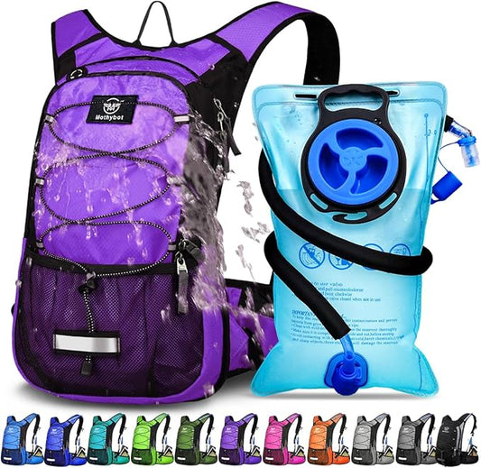 Mothybot Insulated Hydration Backpack Pack with 3L BPA Free Leak Proof Water Bladder, Large Storage Lightweight Hiking Daypack with Waist Pouches & Cooler Layer, for Running, Biking, Camping, Festival