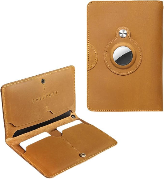 Leather Passport Holder for Travel Women Man, Button Closure Passport Wallet with Airtag Slot,Passport Cover for A Passport Book,Trvavel Essential & Gift