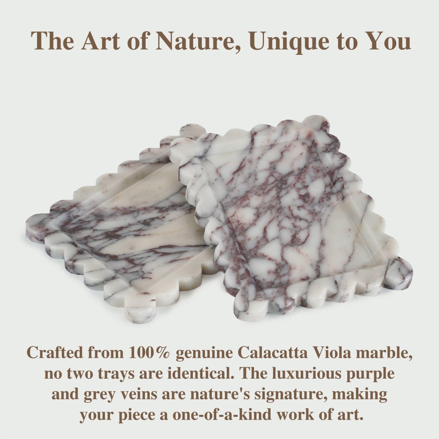 Calacatta Viola Scalloped Marble Tray, 11" x 8" Real Natural Marble Stone Tray, Luxury Decorative Tray for Bathroom, Kitchen Counter, Vanity, Dresser, Home Decor, Organizer for Jewelry & Cosmetics