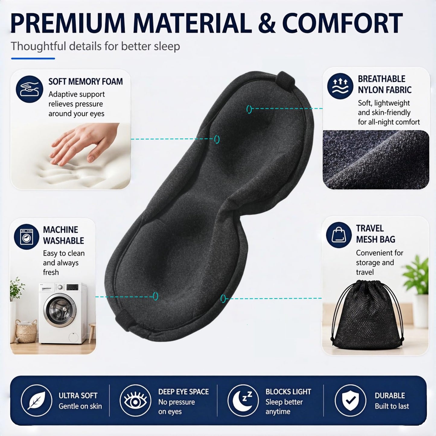 ZLZQER Ultra-Thin 3D Sleep Eye Mask for Side Sleepers Women Men, Zero Pressure for Sleeping, Total Blackout for Lash Extensions, for Side Sleeper,Soft Breathable Lightweight Design for Travel(Black)