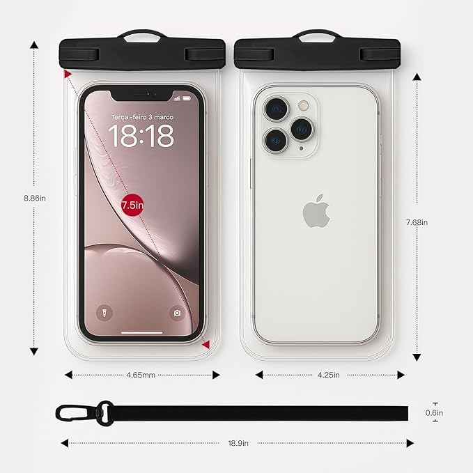 1/2 Pack Waterproof Phone Pouch Compatible with iPhone 17 16 15 Pro Max & Galaxy S24+/S23 7in Waterproof Phone Case with Lanyard, IPX8 Beach Travel Must Haves, Beach Essentials, Black, 2 Pack