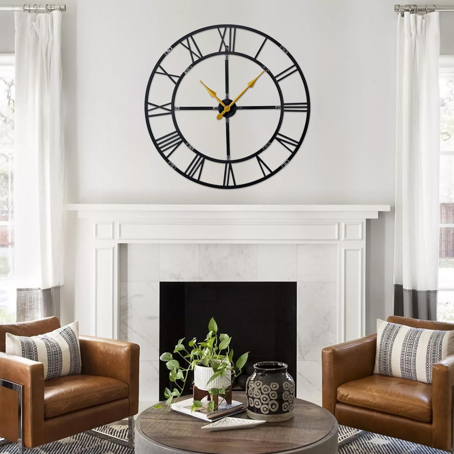 Ohweog 32 Inch Large Wall Clock for Living Room Decor – Easy-Assembly (KD) Silent Non-Ticking Modern Farmhouse Wall Clock, Oversized Decorative Metal Roman Numeral Clock