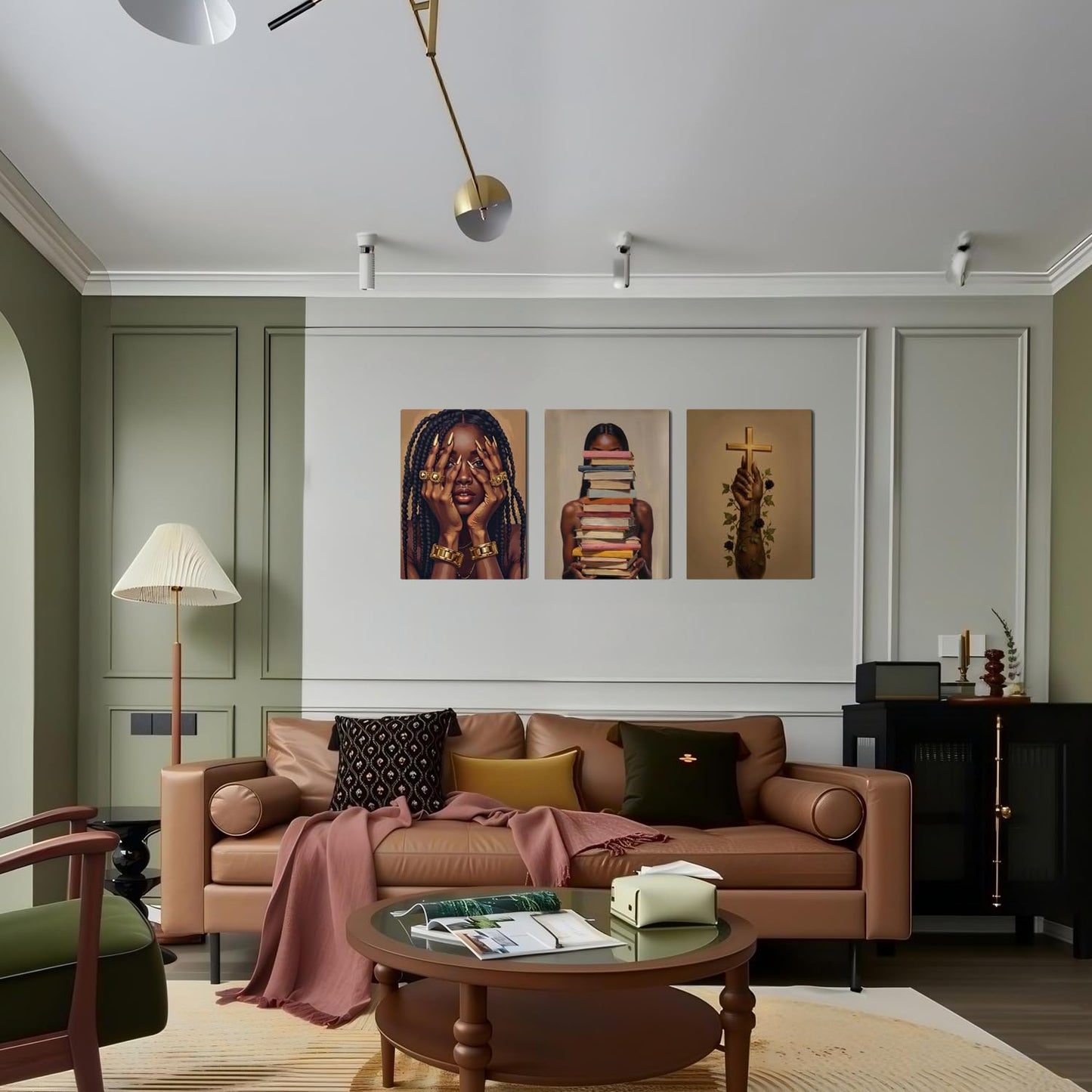 Black Woman Wall Art Canvas Print Set of 3 Framed Poster Picture Modern Artwork Wall Decor African American Artwork Canvas Wall Art 24x16 Inch for Living Room Bedroom Ofﬁce