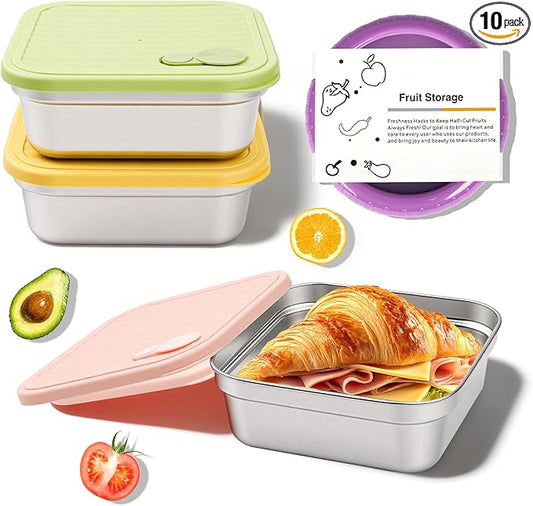 T-Raputa 3Pc Sandwich Containers and Fruit Storage Storage, 20oz 304 Stainless Steel Sandwich Box with Lids, Reusable Metal Meal Prep Lunch Boxes, BPA-Free, Food Storage Containers for Snacks & Fruits