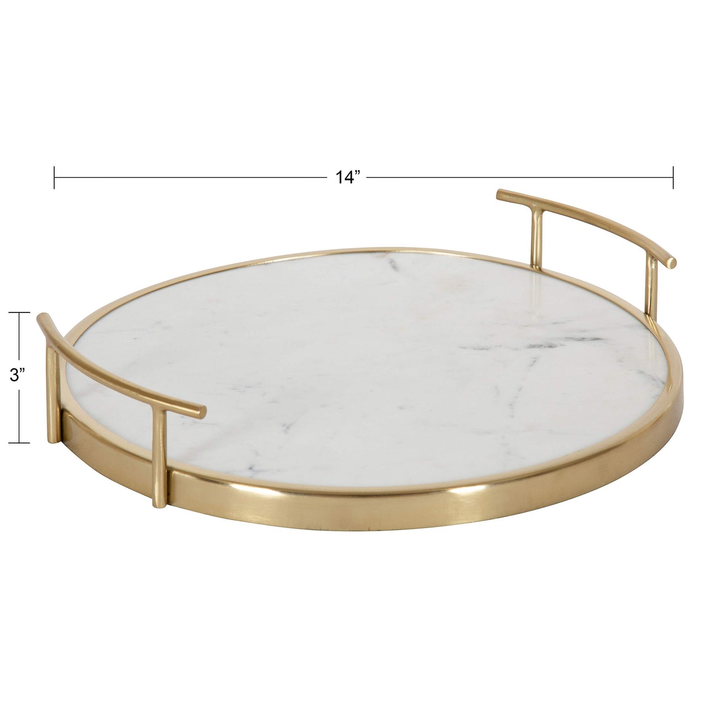 Kate and Laurel Marbury Modern Round Tray, 14 inch Diameter, White Marble and Gold, Contemporary Marble Tray for Storage and Display