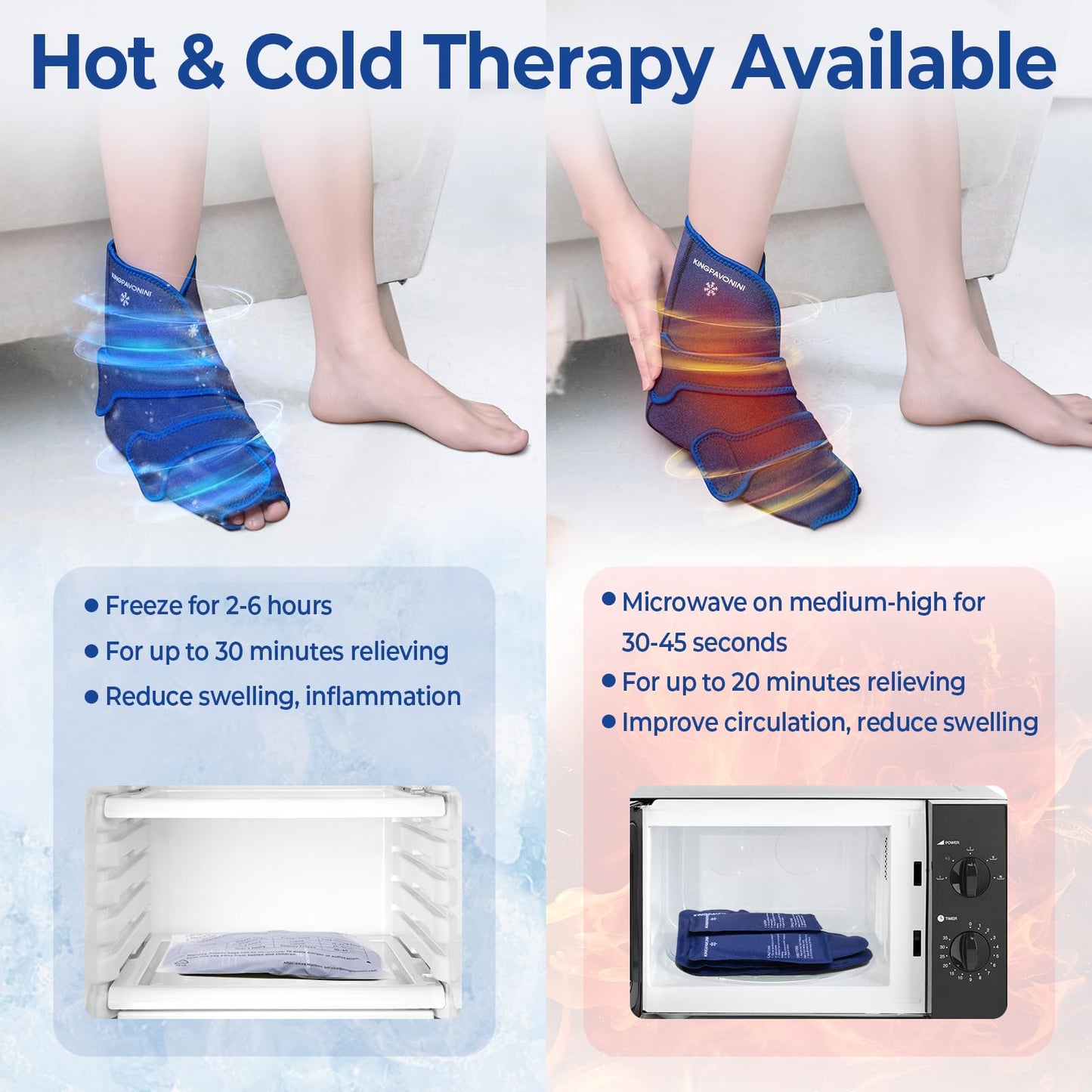 KingPavonini Ankle Foot Ice Pack Wrap and Adjustable Leg Elevation Pillow
