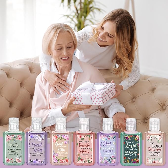 50 Pcs Christian Mini Hand Sanitizer Bulk Bible Verse Hand Sanitizer Religious Inspirational Favors 1fl oz Travel Size Hand Soap Gift for Pastor Church Prayer Christian Party Favors (Colorful Floral)