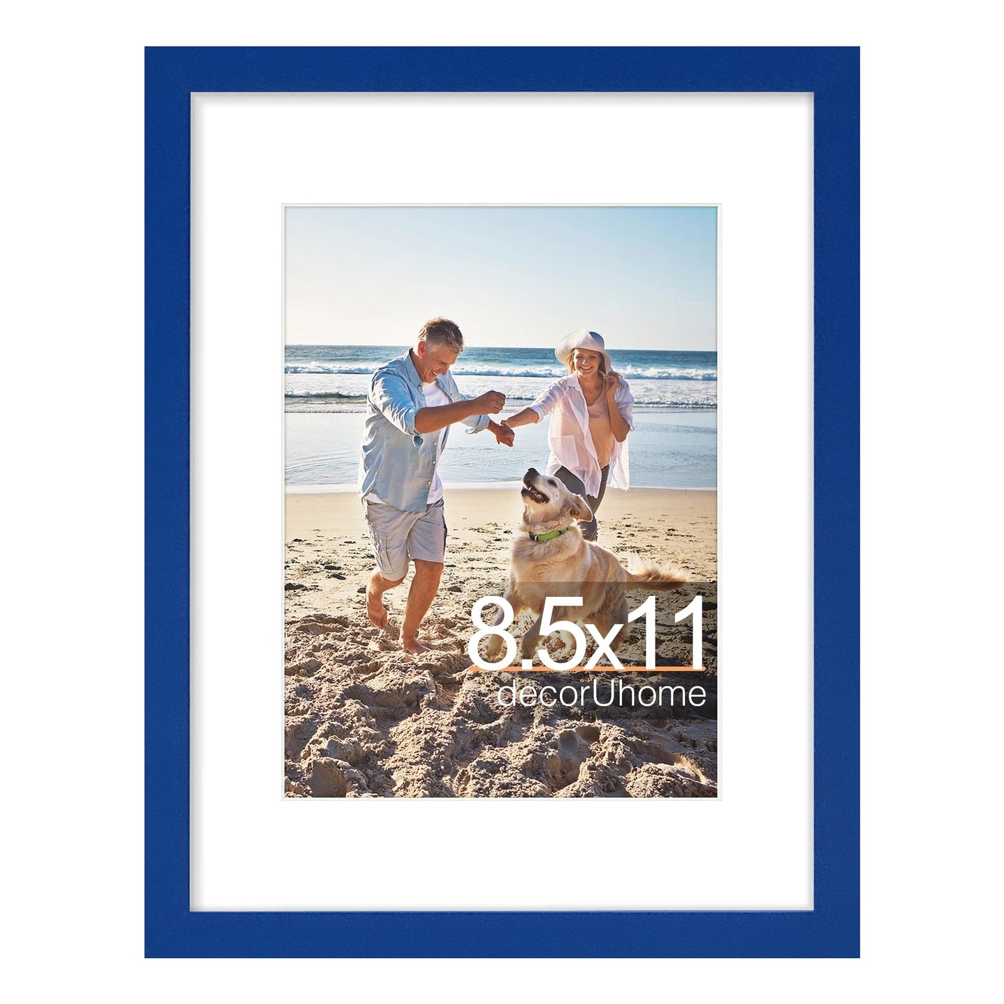 decorUhome 8.5 by 11 Picture Frame, Display Pictures 6x8 with Mat or 8.5x11 without Mat, Wall & Tabletop Display Certificate Frame, Royal Blue, 1 Pack