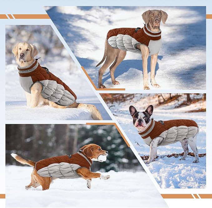 OUOBOB Dog Winter Jacket Cozy Reflective Waterproof Windproof Warm Pet Garment,Comfortable Cold Weather Fleece Apparel Outfits with Zipper Closure for Small Medium Large Dogs Puppy Walking,XX-Large