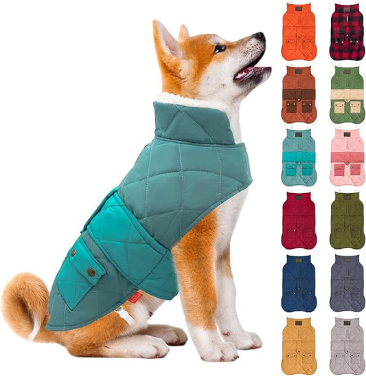 KYEESE Dog Coat Warm Pet Winter Puffer Coat with Leash Hole Thick Pets Clothes with Pocket Soft Pet Sweater for Cold Weather Waterproof Dogs Jacket with Fleece Lined Windproof Dog Coats for Small Dogs