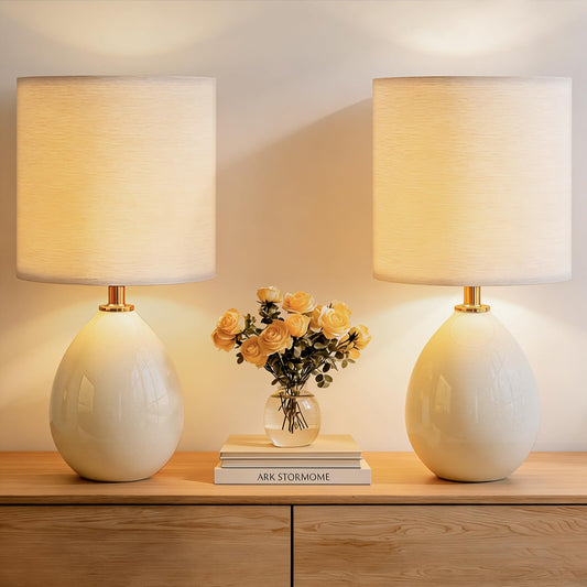 Dawnwake 18.5" Table Lamps Set of 2 for Living Room Bedroom, Bedside Lamps for Night Stands, Desk Nightstand Lamp Dimmable, Modern Linen Cream Ceramic Lamps