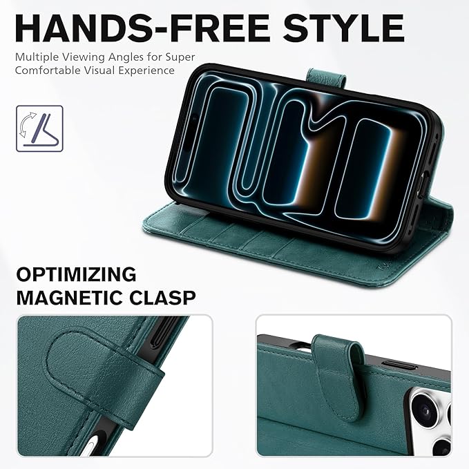 TUCCH Wallet Case for iPhone 17 Pro Max (6.9-Inch) 2025, 4 Card Holders, RFID Blocking, Stand, Shockproof TPU Shell, PU Leather, Magnetic Closure, Protective Flip Folio Cover, Teal Blue