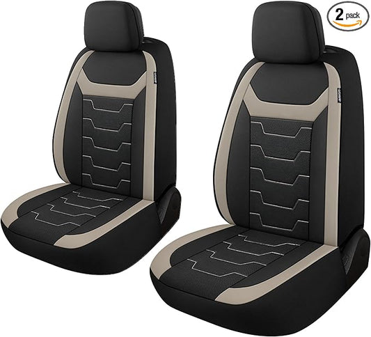 CAROMOP Breathable Car Seat Cover 2 Front Seats, 3D Air Mesh Cloth Seat Covers for Cars, Universal Fit Automotive Car Interior Covers for SUV Vans Sedans Trucks(Black/Beige)
