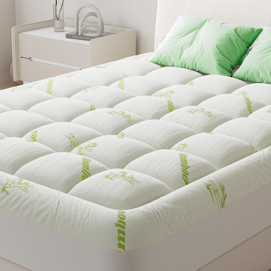KMFurnila Ultra Soft Queen Size Mattress Topper - Viscose Made from Bamboo Pillow Top Mattress Pad for Comfort & Support - Naturally Cooling for Hot Sleepers, Green