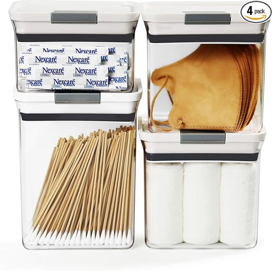 Felli Premium Tite Airtight Storage Container Set, 4 Pack - Clear Plastic Canisters with Easy Flip Lock Lids, Stackable Kitchen Pantry & Bathroom Organizer for Snacks, Dry Goods, Makeup, BPA Free