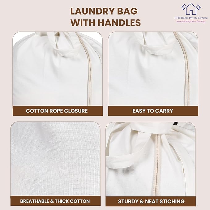 LFH Home Cotton Canvas Extra Large Laundry Bag with Handle, Heavy Duty Drawstring Closure Washable Laundry Bags School Travel, Home, Hotel, College Dorm, Organizer Sack, Toys 28x40-White Thanks Giving