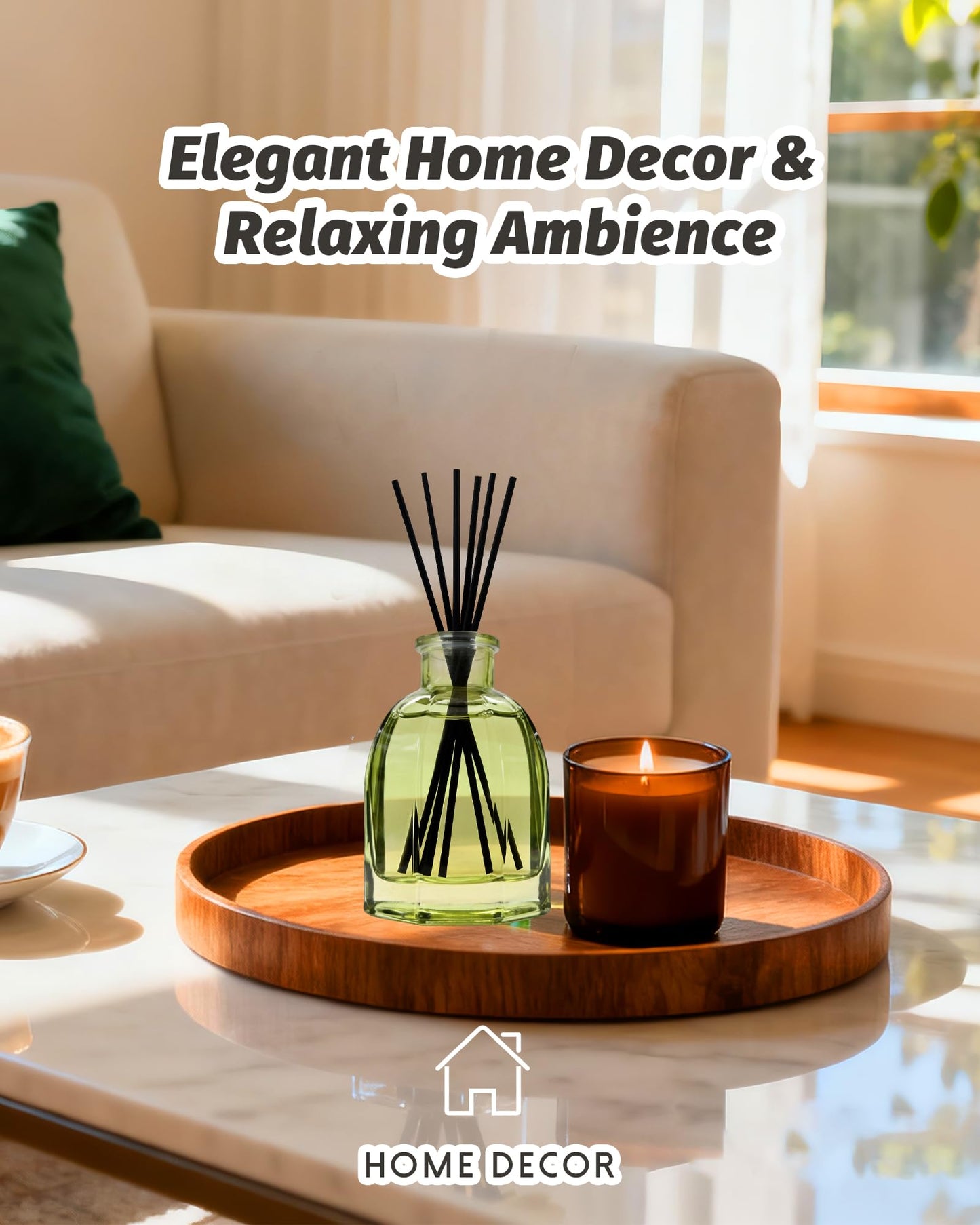 Airoomoil Reed Diffuser Set Eucalyptus & Lavender – 5 fl oz with 6 Reed Sticks, Long-Lasting Home Fragrance for Bathroom, Bedroom, Office, Yoga & Meditation – Flameless & Plug-Free, Ideal Gift