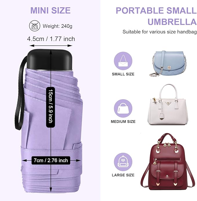 LEAGERA Compact Travel Umbrella with Case - Mini Umbrella for Purse, Small Lightweight &Tiny Design Perfect for Parasol Outdoor Sun&Rain Umbrellas