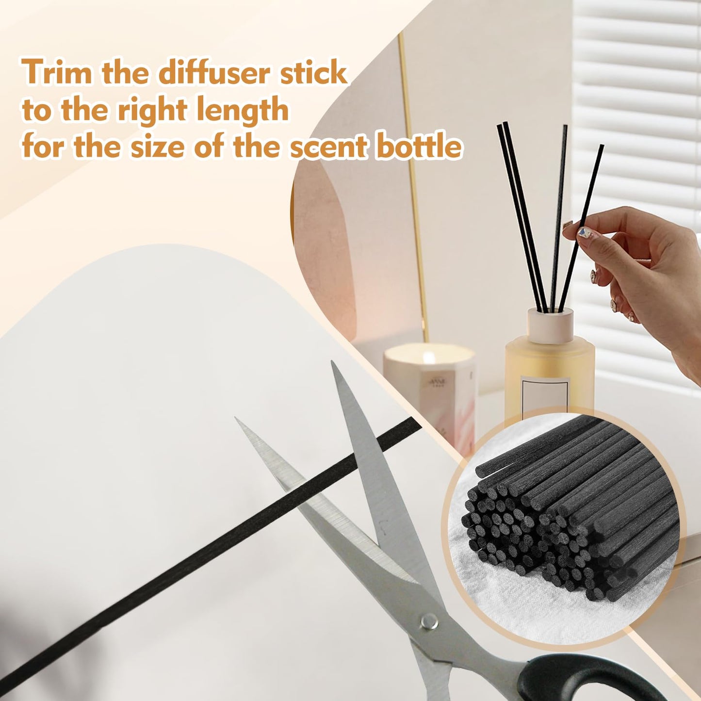 TLIFOS 120 Pcs Reed Diffuser Sticks, 7.87 Inch Black Fibre Diffuser Sticks, Thick Reeds for Diffuser, Essential Oil Diffuser Sticks Refill for Aroma Fragrance Home Office Spa
