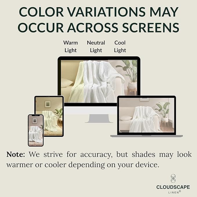 Cloud Scape Linen Extra Large 8 Layer Muslin Throw Blanket - 100% Cotton Gauze, Soft and Breathable, Winter Blanket for Couch, Sofa and Bed, Idea, 50x70, White
