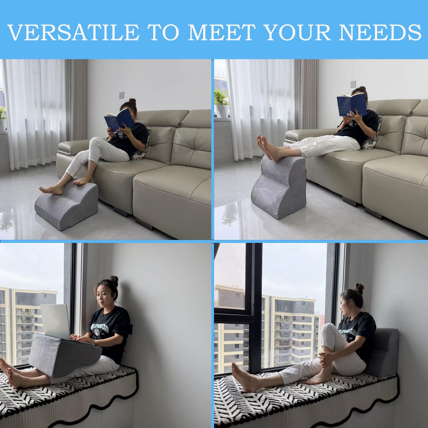 OpyTikar Foot Rest for Under Desk at Work.Multifunctional 3-Tier Foot Stool,with Washable Footrest.for Under Desk,Office Chair Gaming Chair & Sofa,Leg Elevation Pillow,Supports Posture-Light Grey