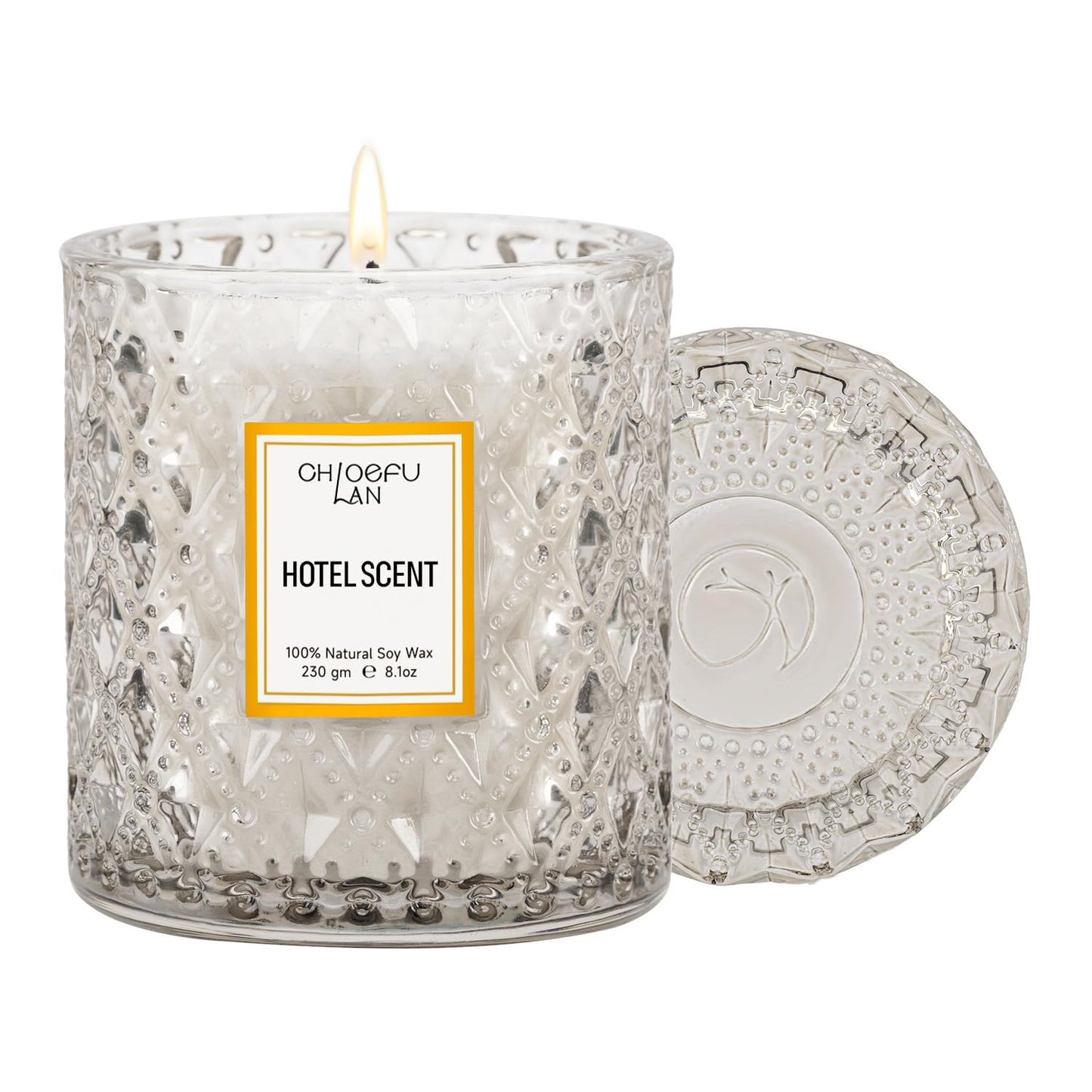 Chloefu LAN Hotel Scented Candle Natural Essential Oil, Luxury Scented Soy Jar Candle Gifts, Highly Scented, 8.1oz, Unique Blend to Promote Sleep & Relieve Stress