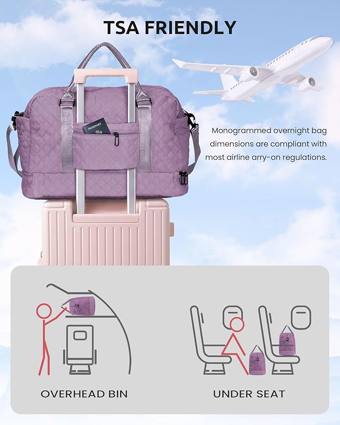 Vogewood Gifts for Sister-Travel Bag for Women Shoe Compartment, Personalized Weekender Bag, Monogram Overnight Bag, Letter Travel Bag with Makeup Bag，Sister Friend Girlfriend Gifts (Letter N)